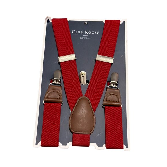 Club Room Mens Red Suspenders One Size  Adjustable Clips Suspenders. NWT - Picture 1 of 11